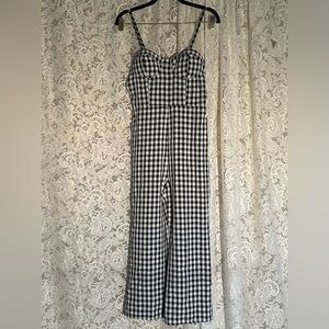 Privy Privately Privileged Gingham White and Black Padded Zip Up Back Jumpsuit